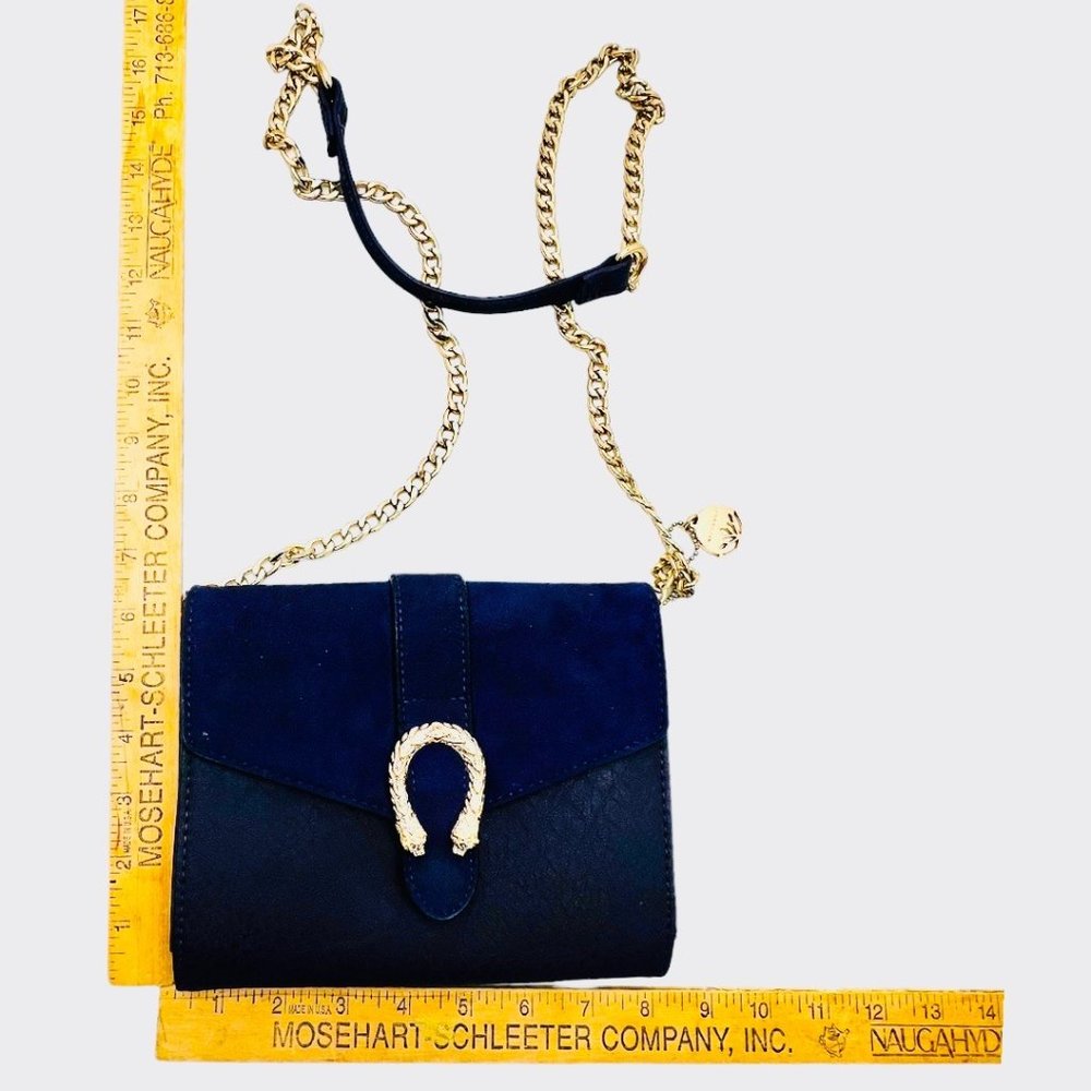 Big Budha Purple Suede Leather Shoulder Bag Gold Chain Strap - Picture 9 of 10